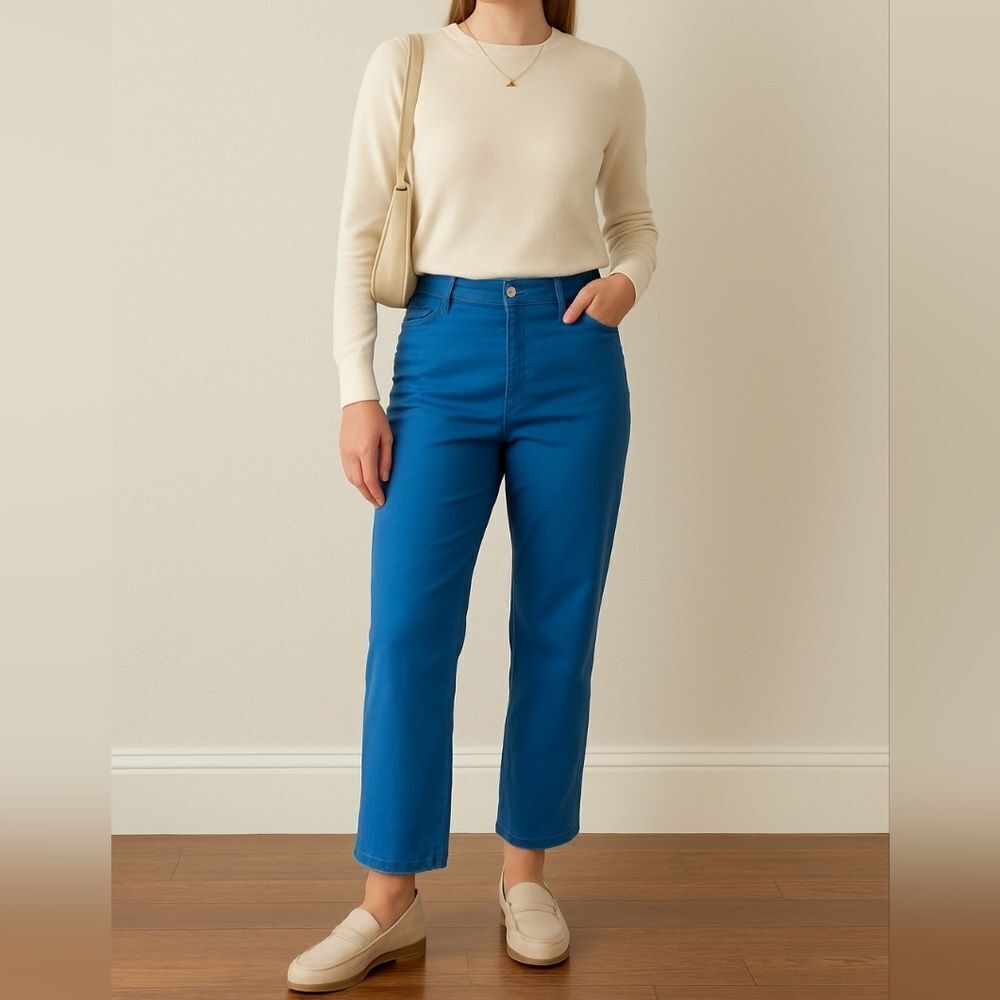 J.Jill High-Rise Cropped Pants Size 8R Blue | Comfy Bold Closet Staple Color Pop
